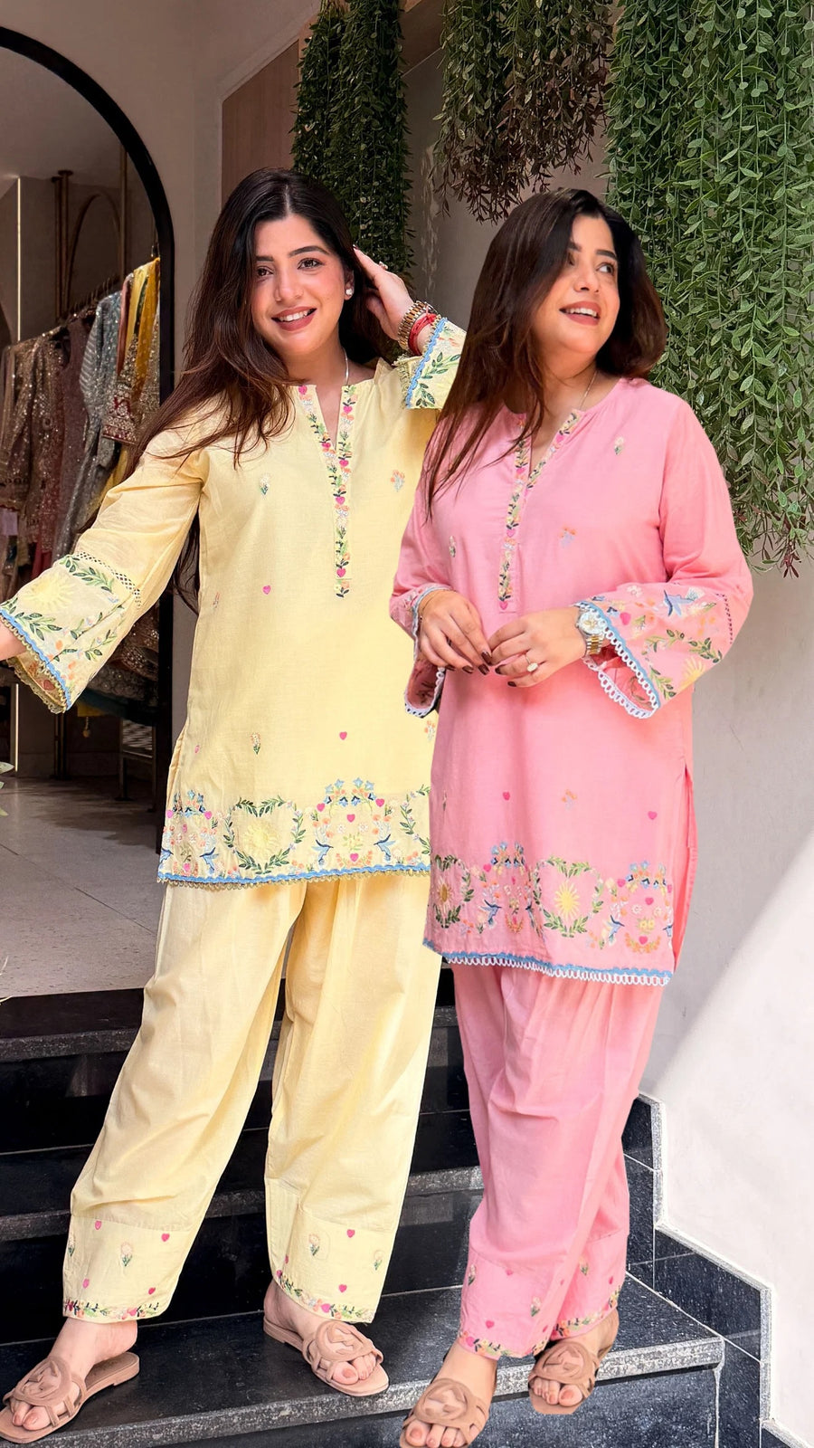 Elegant Hand-Embroidered Floral Kurti and Trouser Co-ord Set