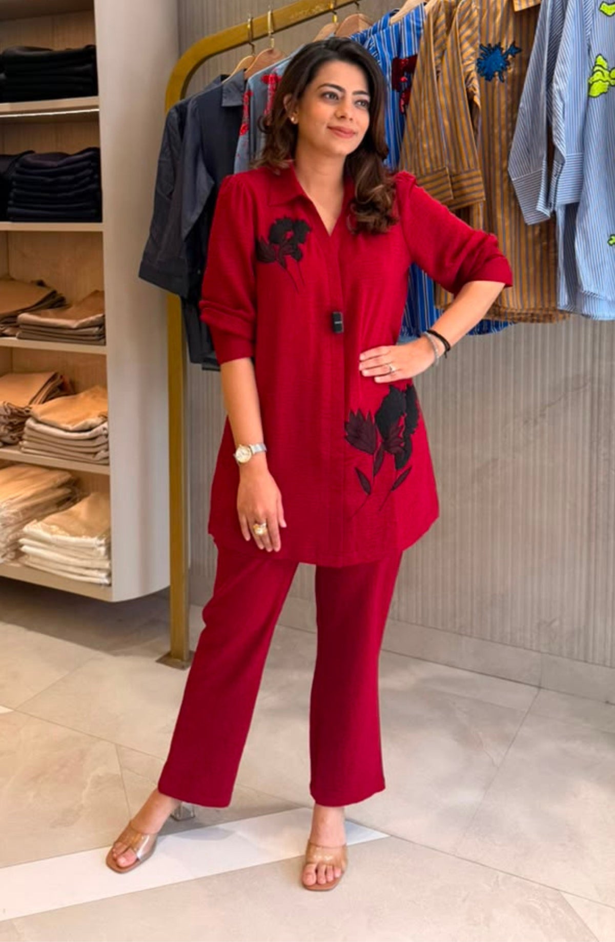 Red Luxe Embellished Co-Ord Set