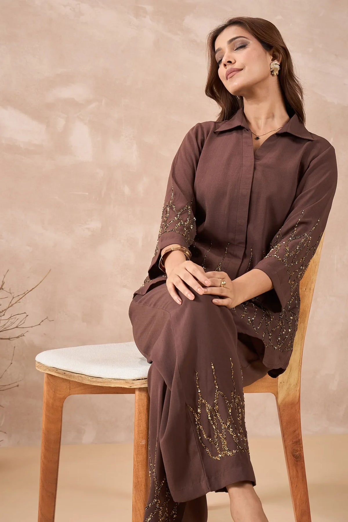 Brown Embellished Co-Ord Set