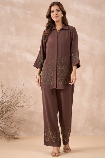 Brown Embellished Co-Ord Set