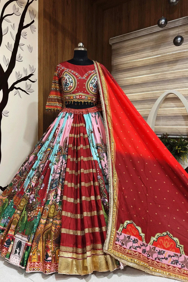 Real Mirror Work Multicolor Lehenga Choli For Navratri