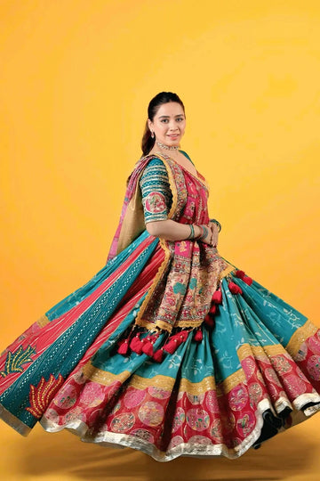 Gujarati Style Real Mirror Work Chaniya Choli For Garba