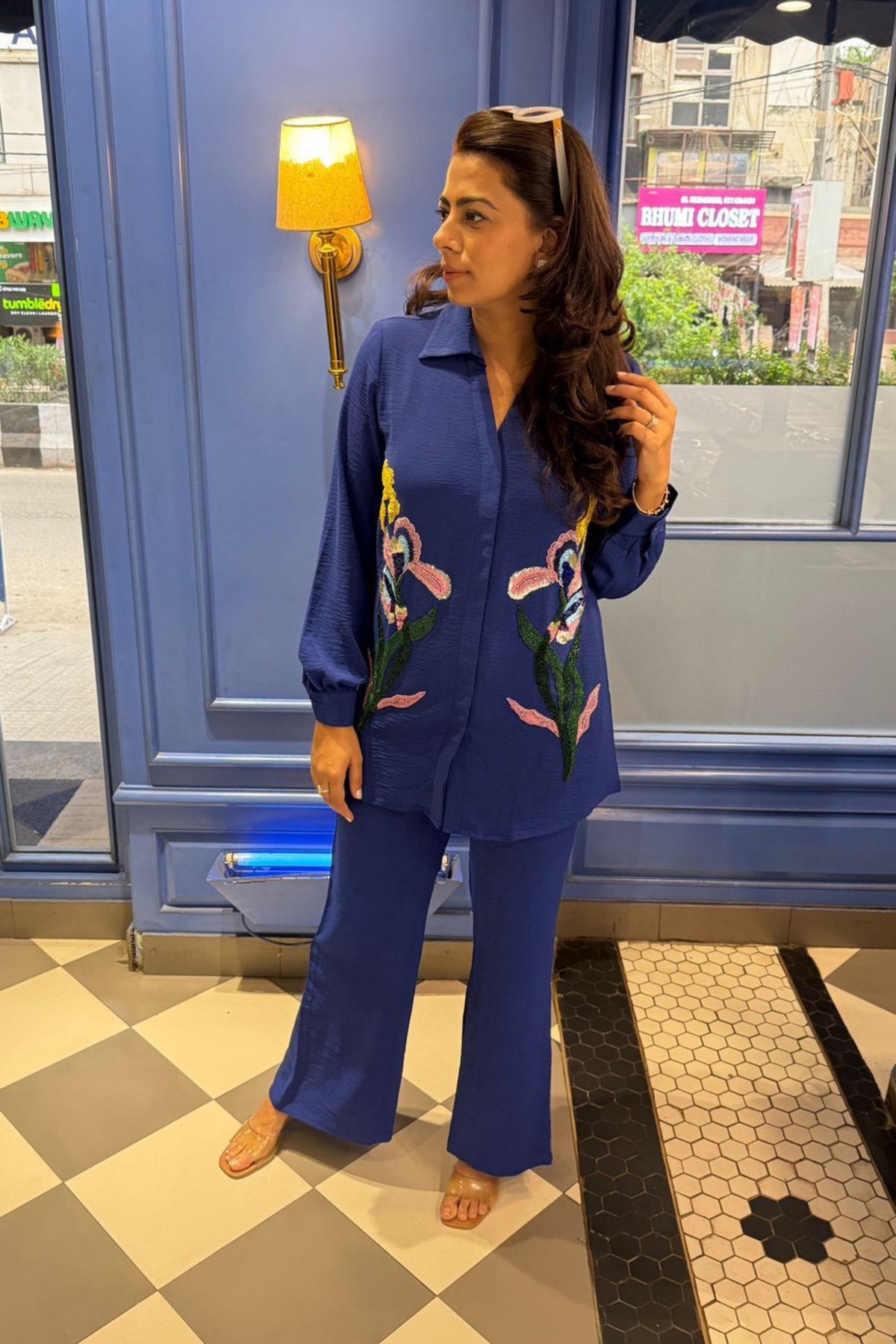 Royal Blue Embellished Floral Co-Ord Set