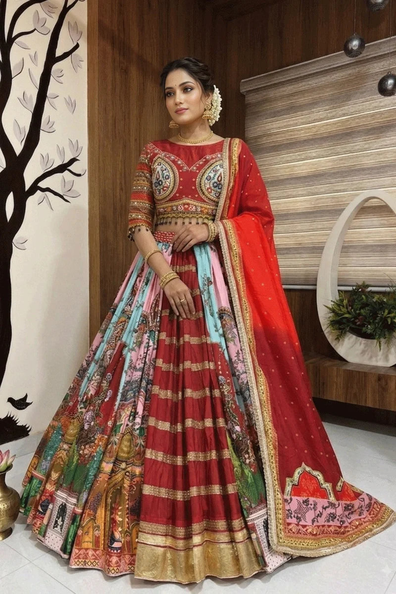 Real Mirror Work Multicolor Lehenga Choli For Navratri