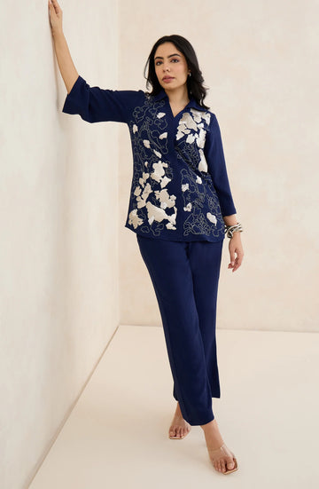 Navy Blue Abstract Patchwork Co-Ord Set