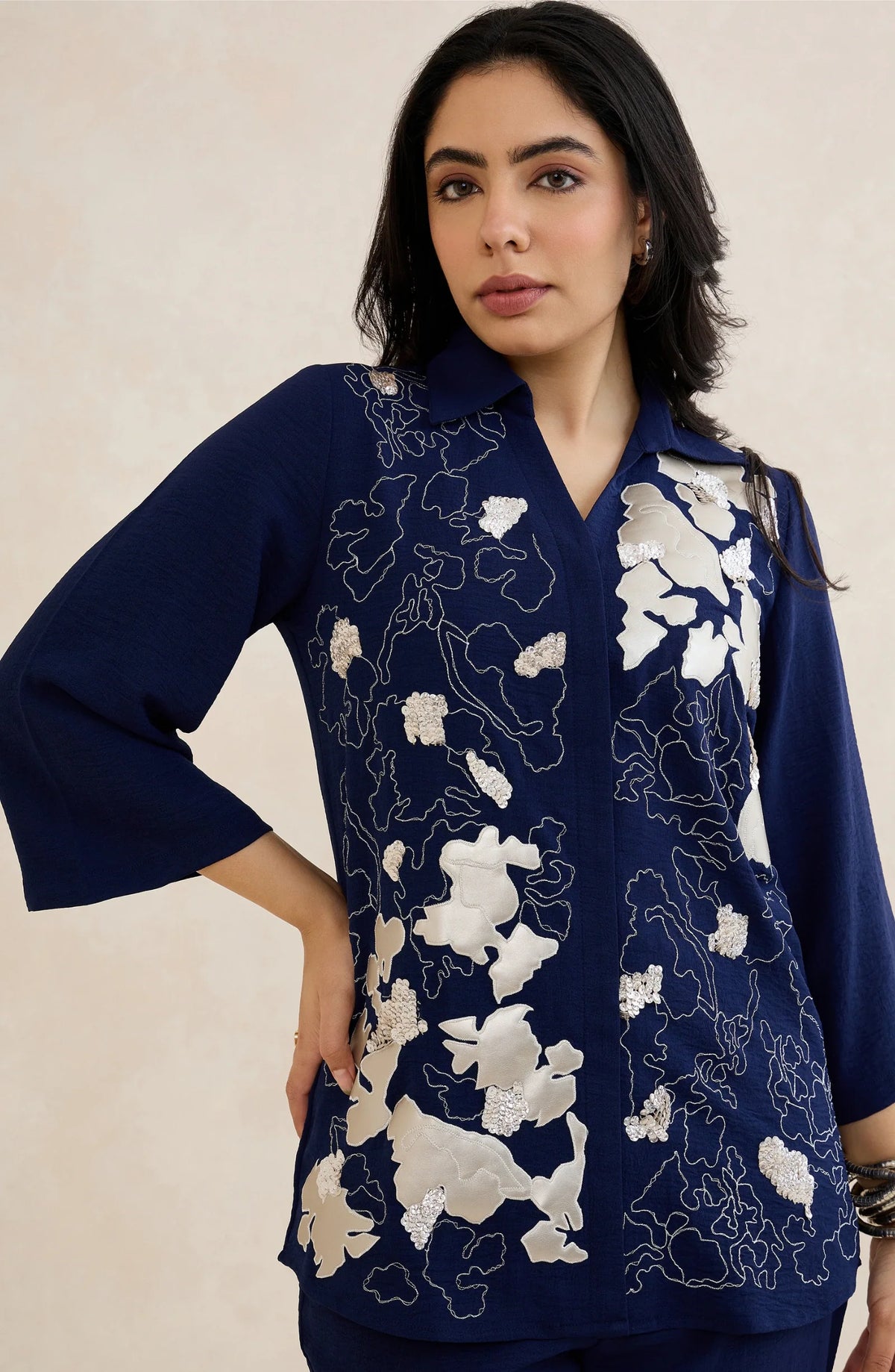 Navy Blue Abstract Patchwork Co-Ord Set