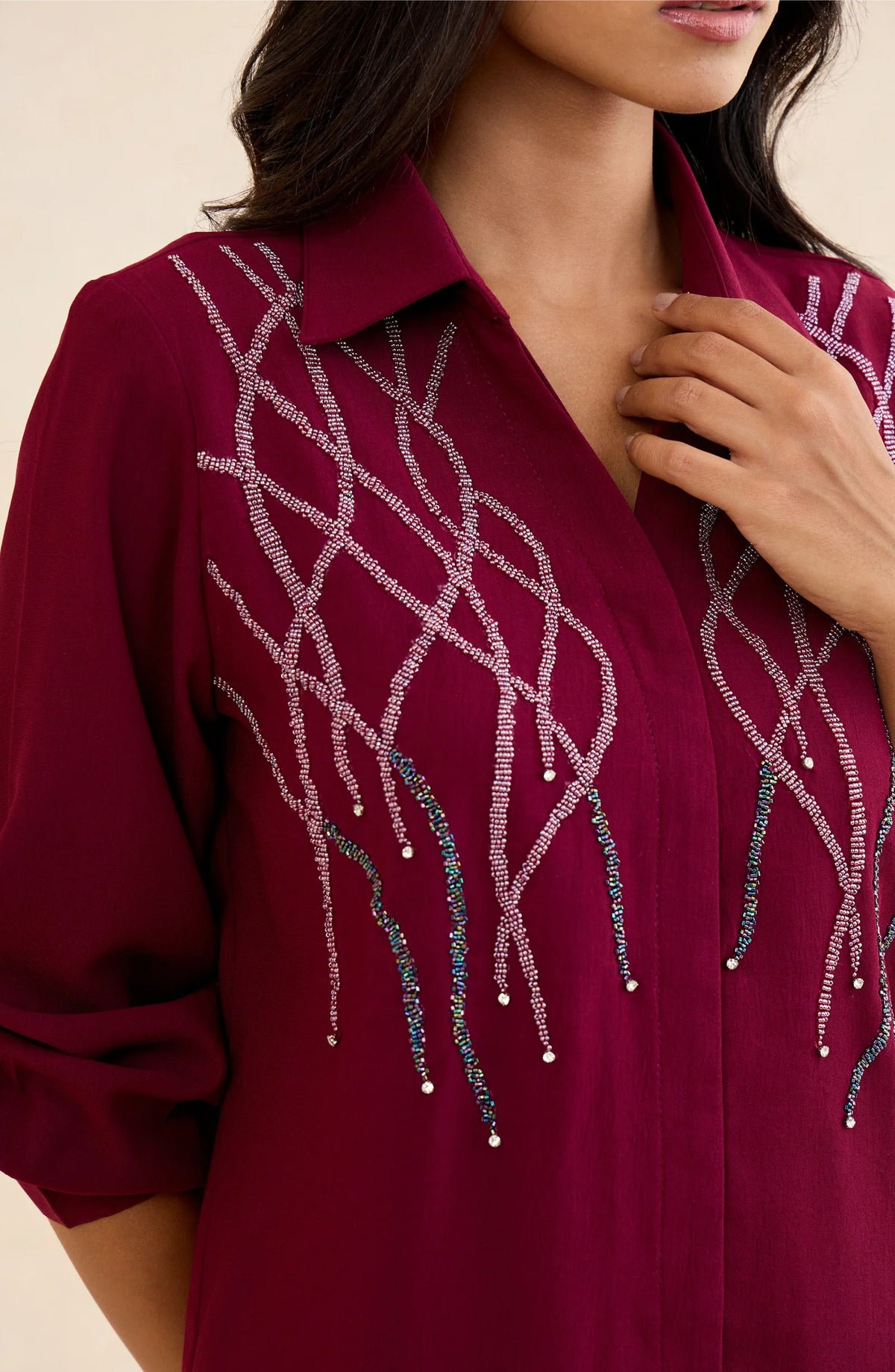 Maroon Embellished Co-Ord Set With Tonal Handwork