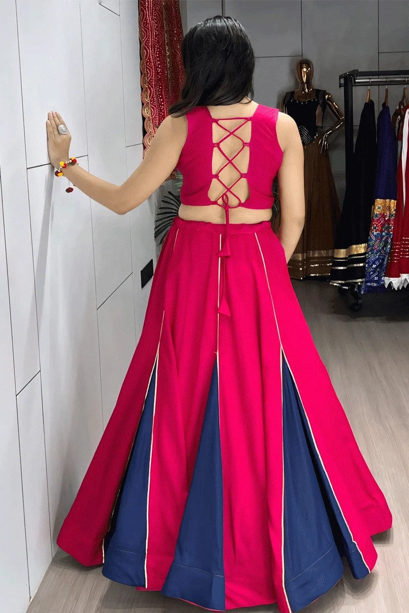 Navratri Special Pink & Navy Blue Chaniya Choli with Gamthi Belt