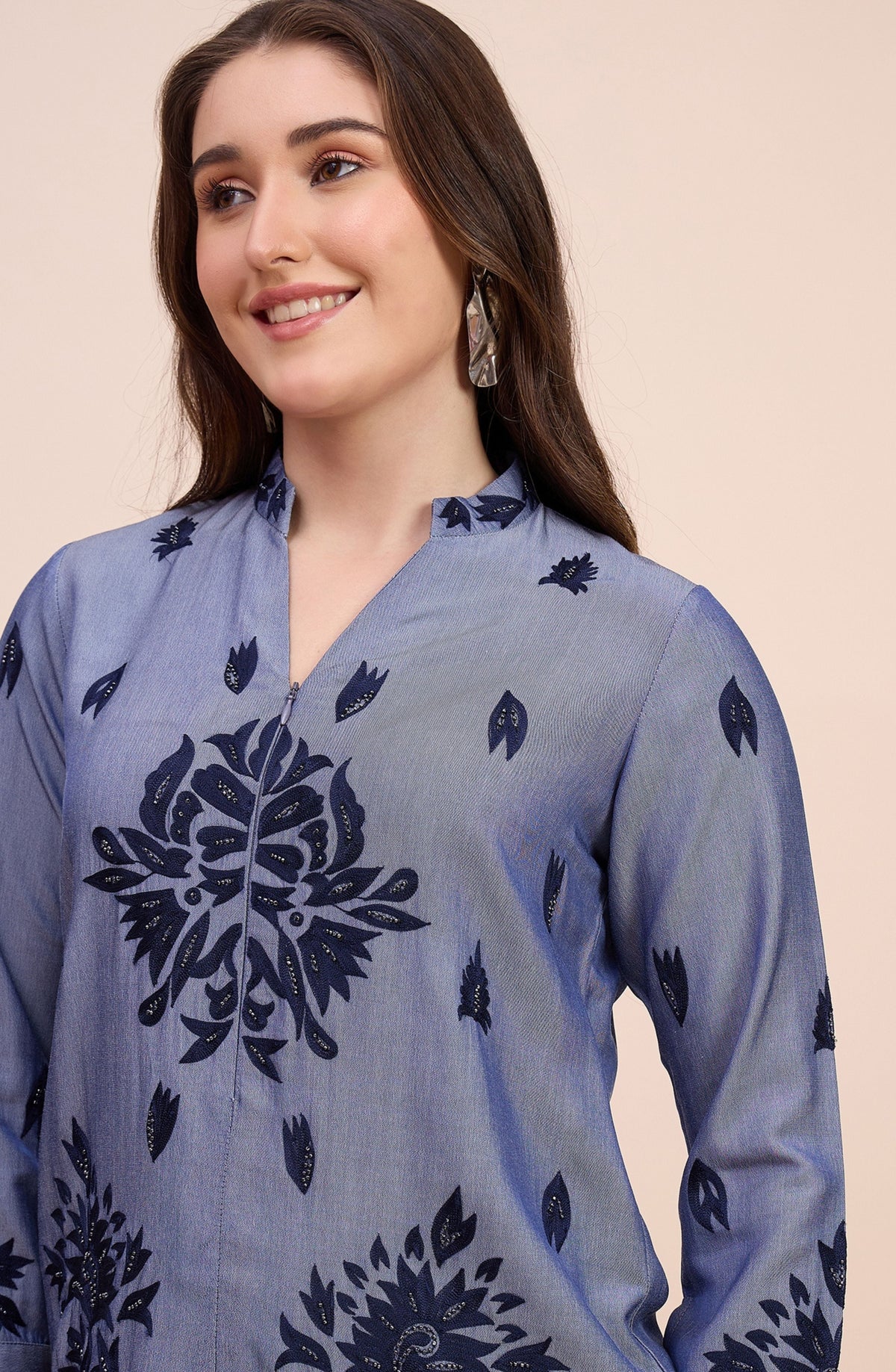 Denim Blue Co-ord Set with Navy Paisley Print