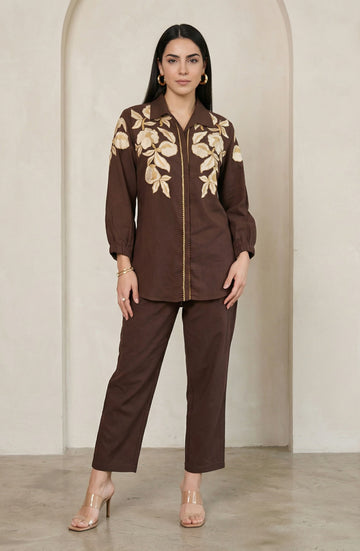 Brown Embroidered Co-Ord Set