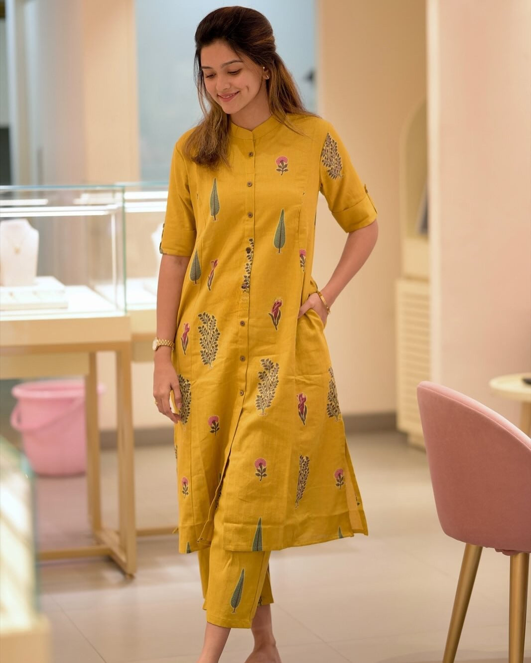 Yellow Printed Cotton Co-Ord Set