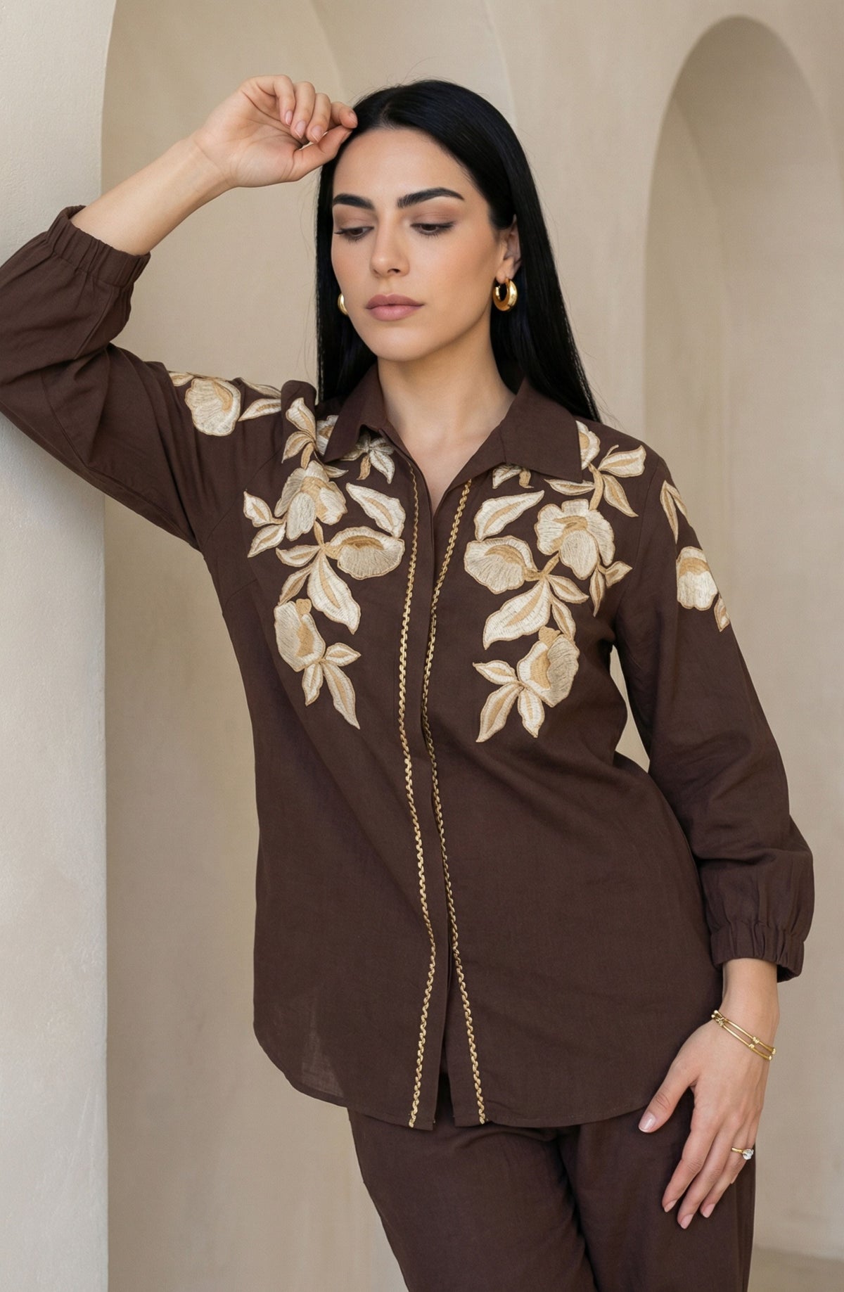 Brown Embroidered Co-Ord Set