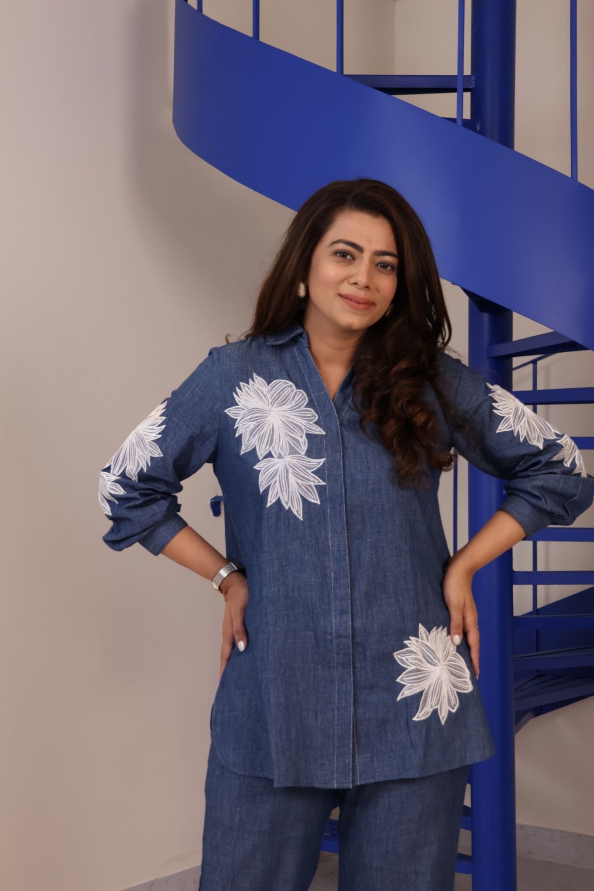 Cotton Denim Floral Co-Ord Set