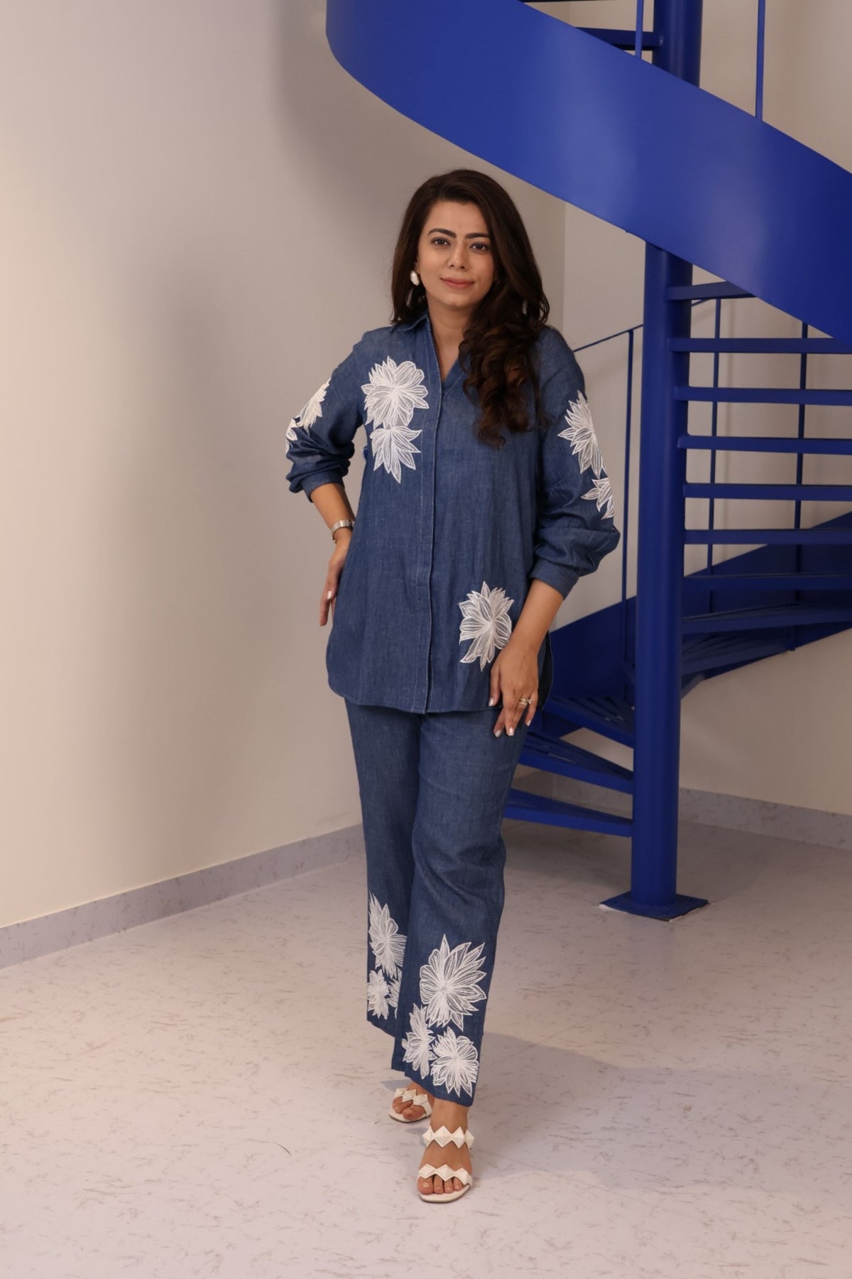 Cotton Denim Floral Co-Ord Set