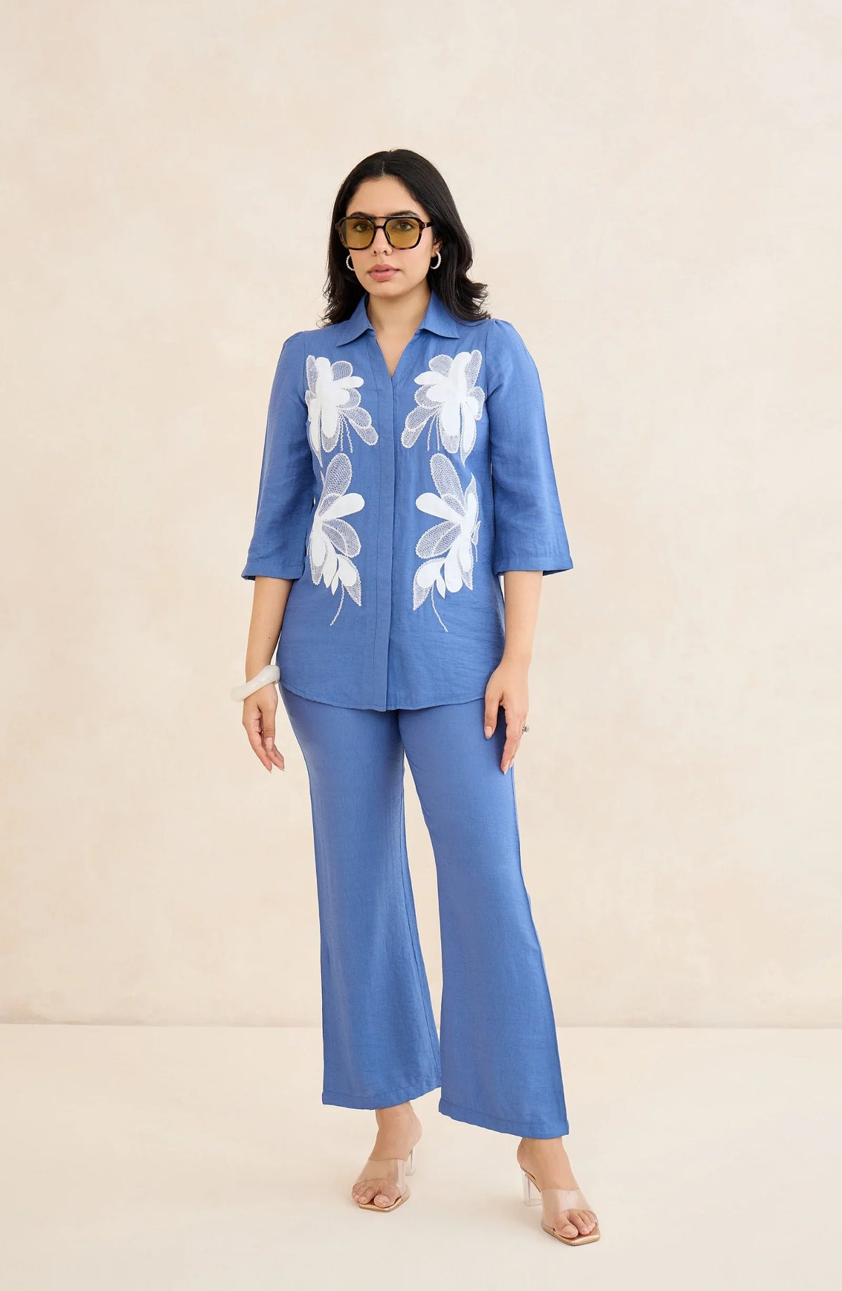 Skyflower Blue Floral Embroidered Co-Ord Set