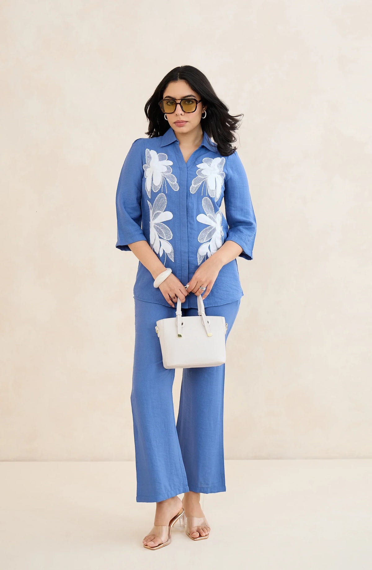 Skyflower Blue Floral Embroidered Co-Ord Set