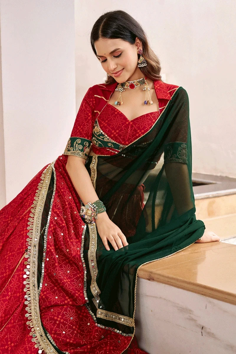 Fully Stithced Georgette Bandhej Print Red Color Chaniya Choli