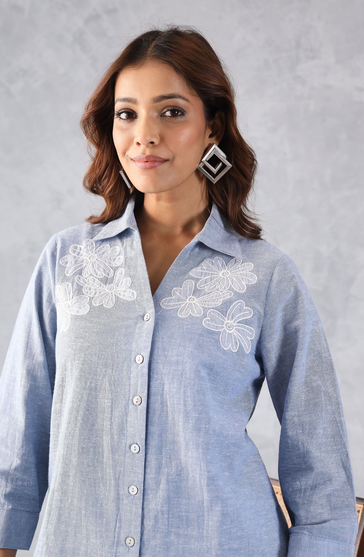 Light Blue Denim Embroidered Co-Ord Set