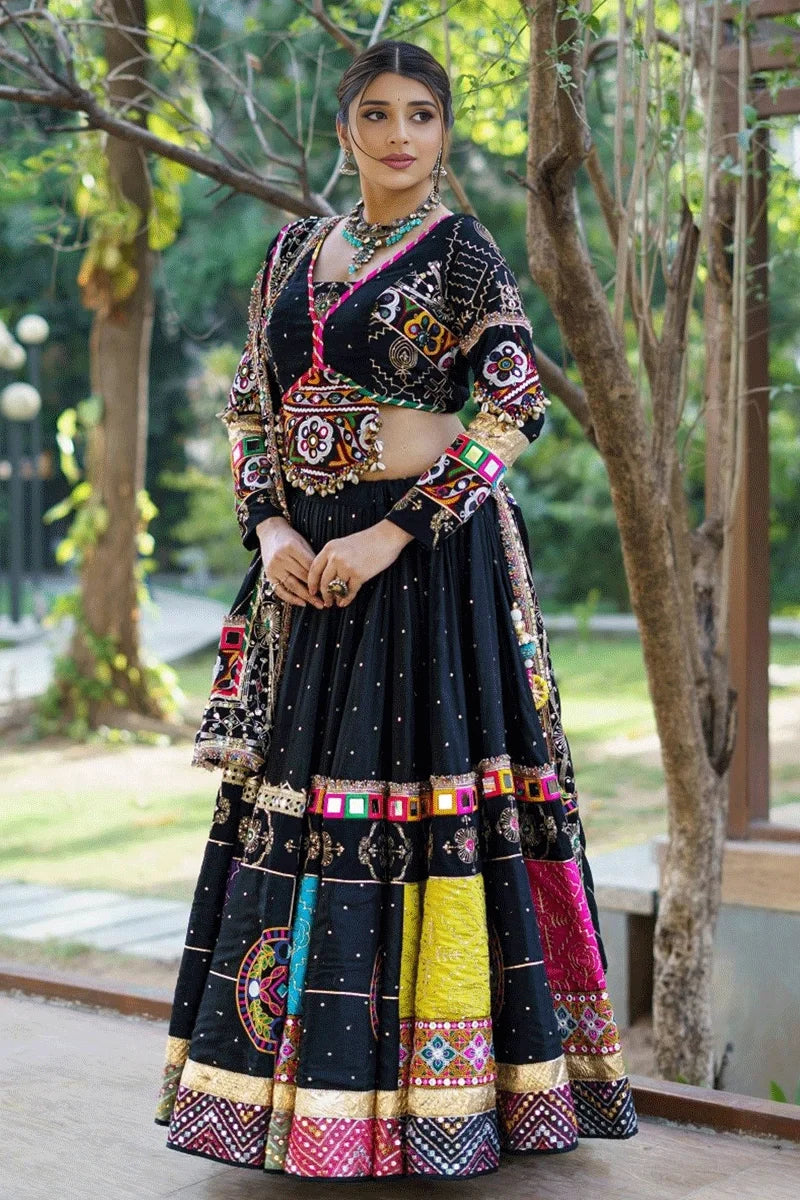 Navratri Special Black Color Real Mirror Work Chaniya Choli