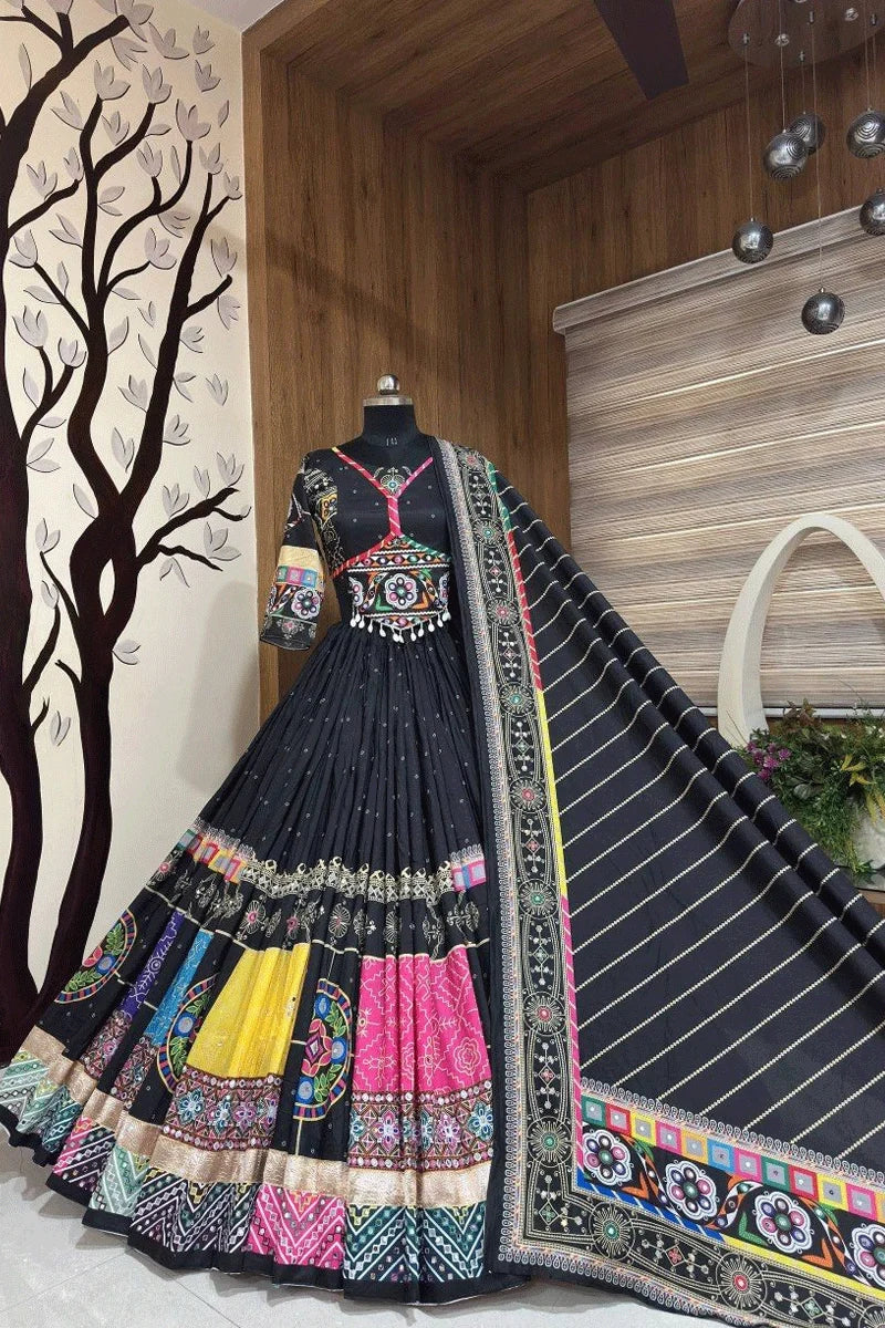Navratri Special Black Color Real Mirror Work Chaniya Choli