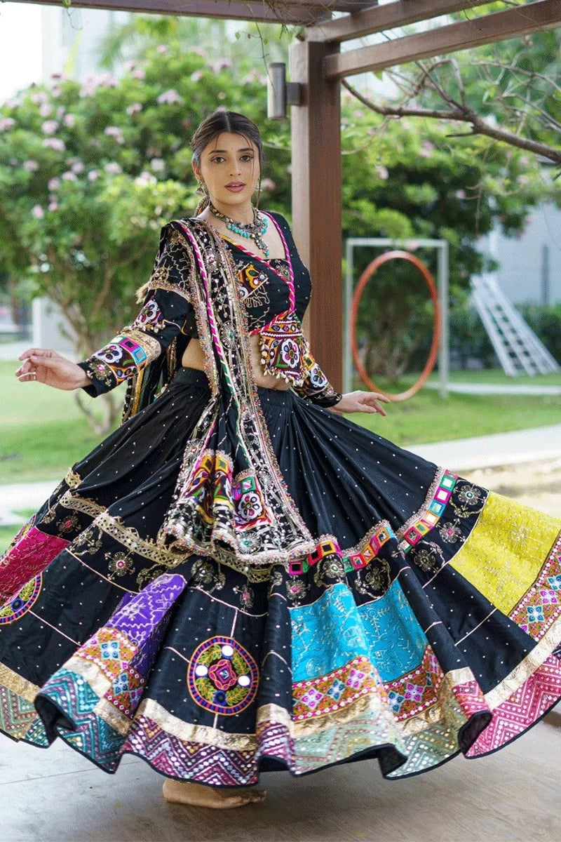 Navratri Special Black Color Real Mirror Work Chaniya Choli