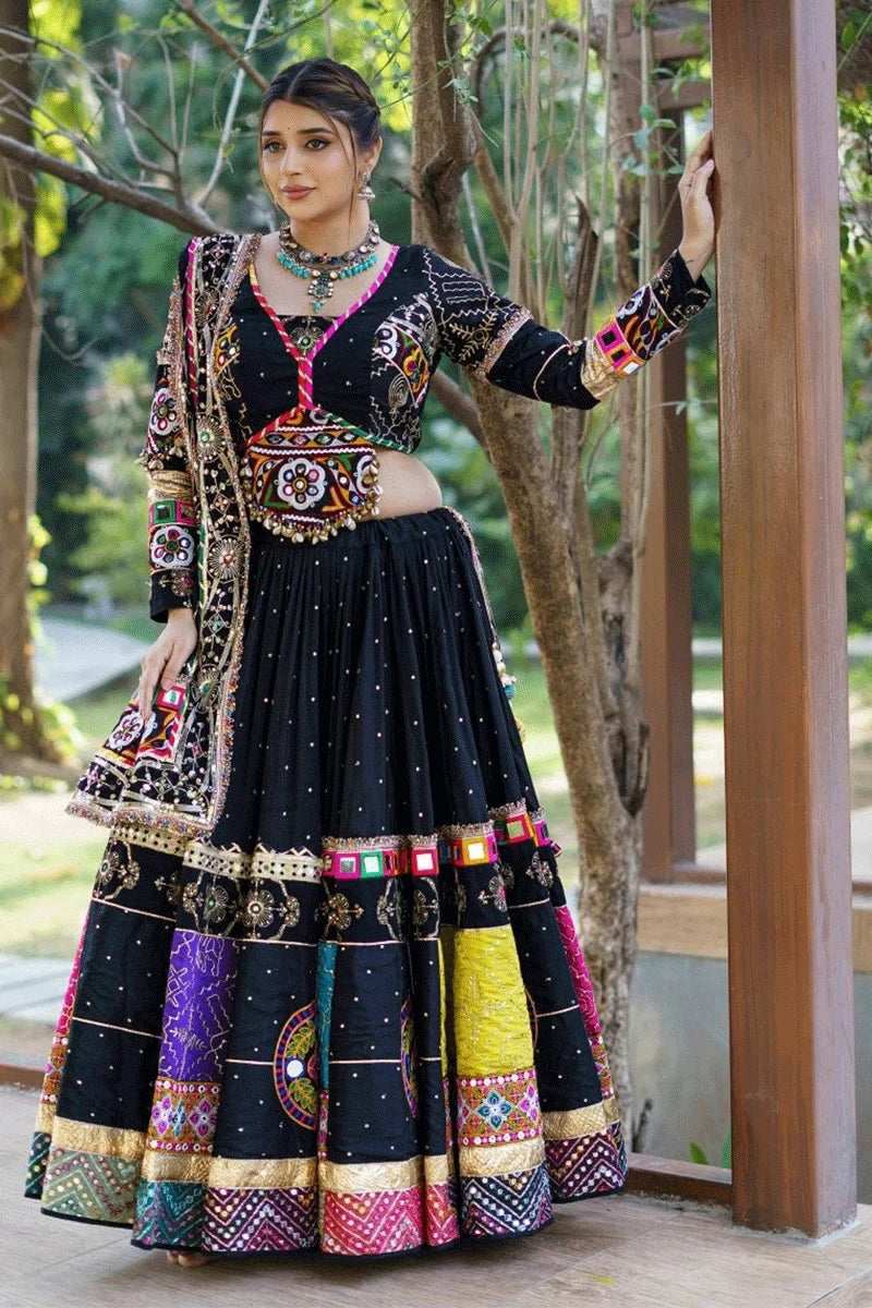 Navratri Special Black Color Real Mirror Work Chaniya Choli
