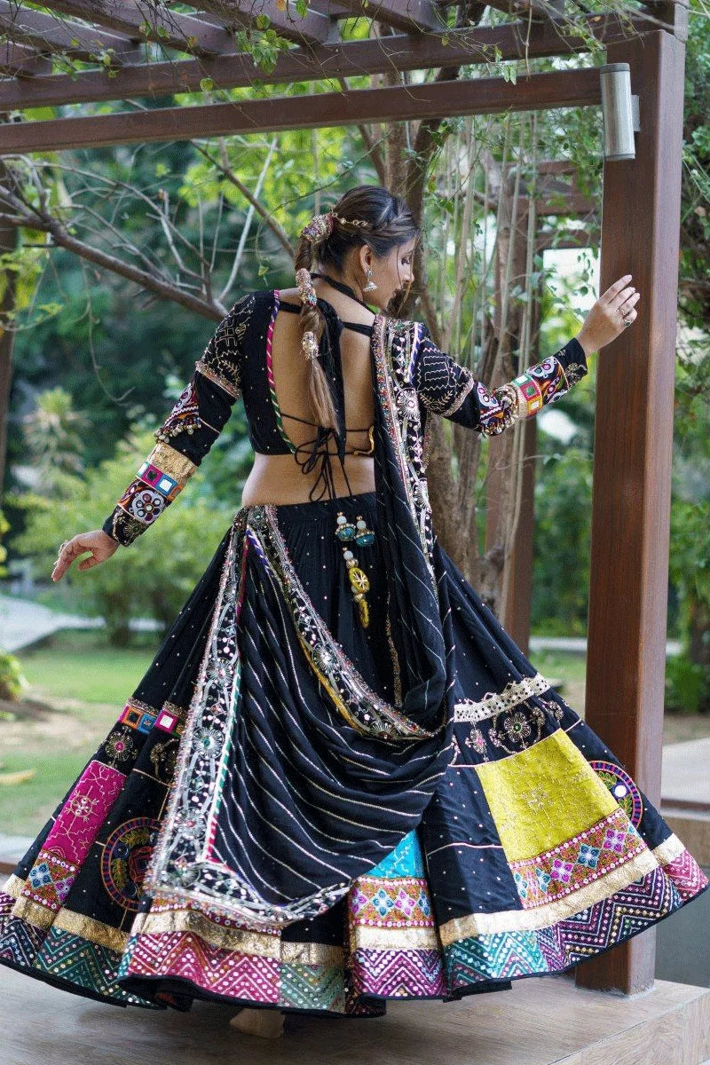 Navratri Special Black Color Real Mirror Work Chaniya Choli