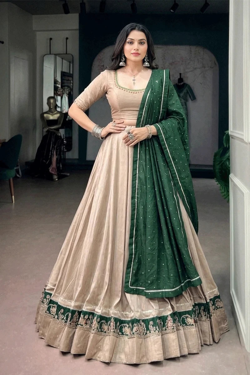 Fully Stitched Cream Lehenga Choli For Gen Z Girl