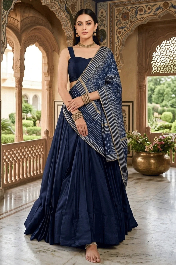 Fully Stitched Heavy Flair Navy Blue Chaniya Choli