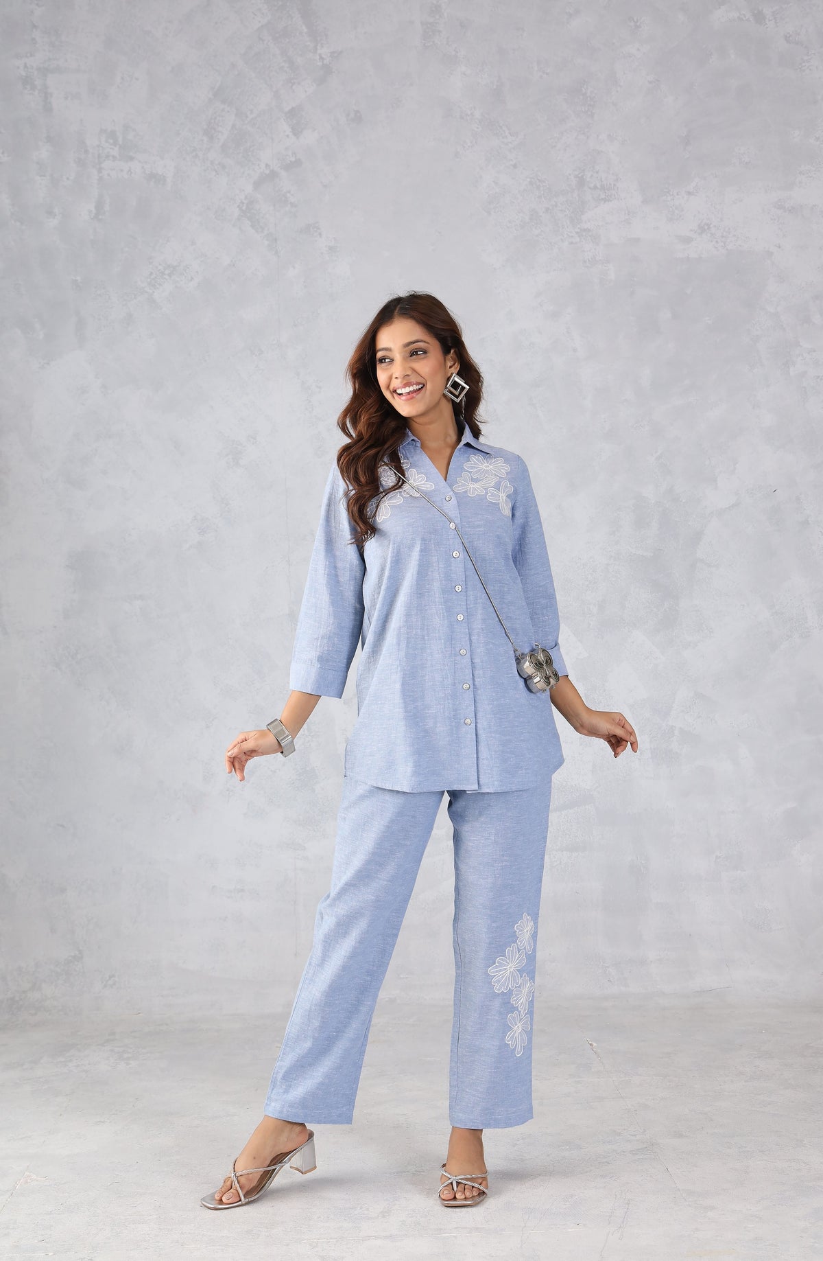 Light Blue Denim Embroidered Co-Ord Set