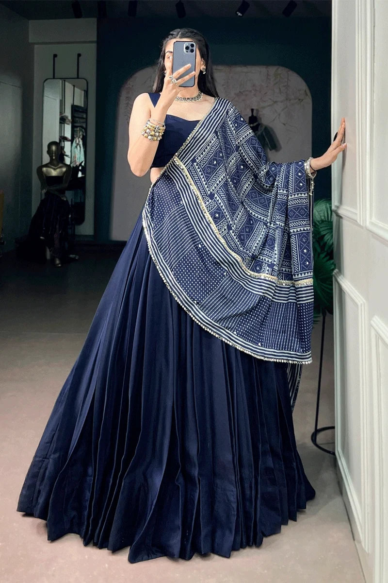 Fully Stitched Heavy Flair Navy Blue Chaniya Choli