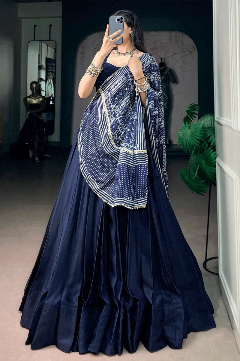Fully Stitched Heavy Flair Navy Blue Chaniya Choli
