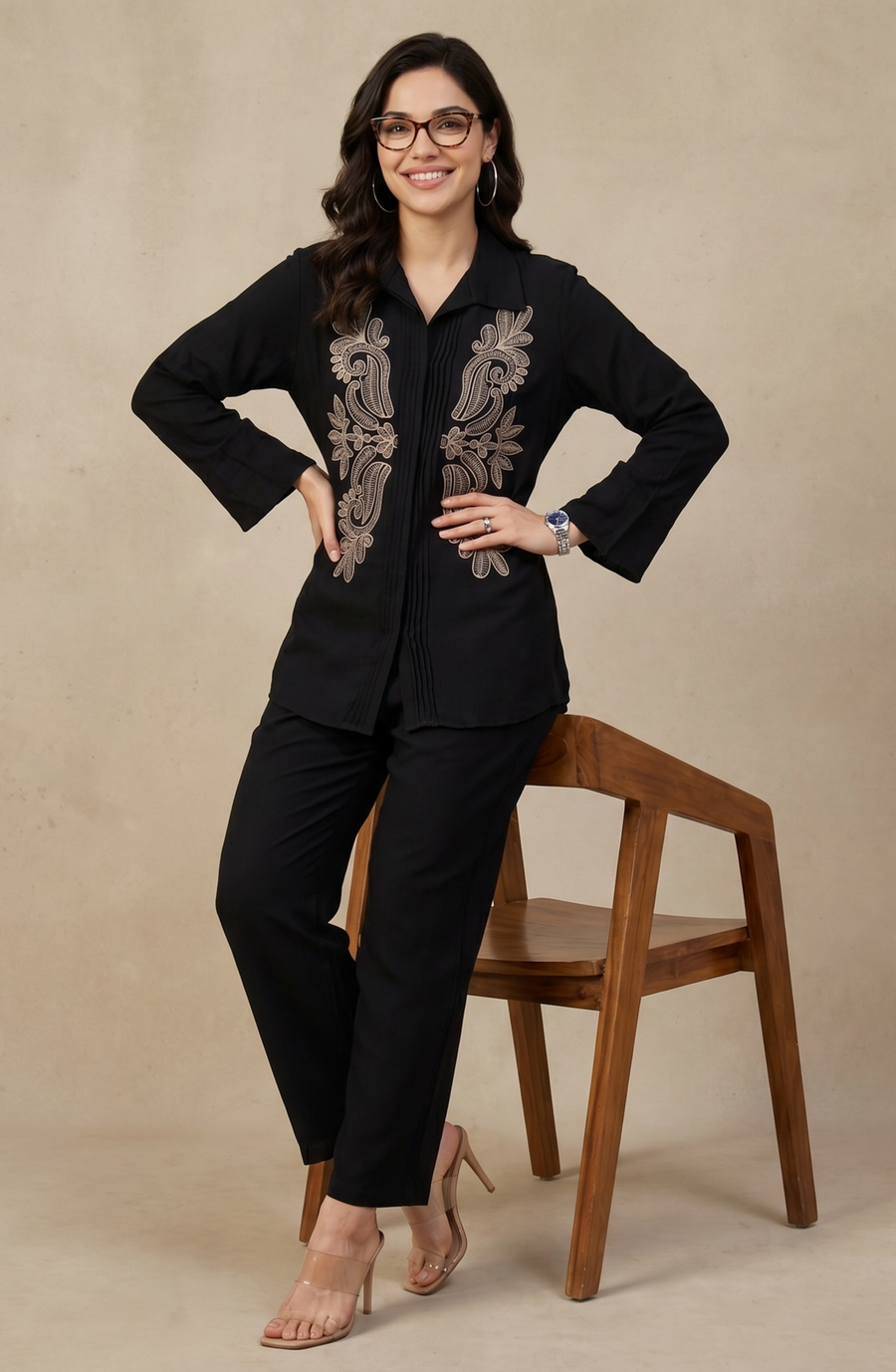 Black Elegant Embroidered Co-Ord Set