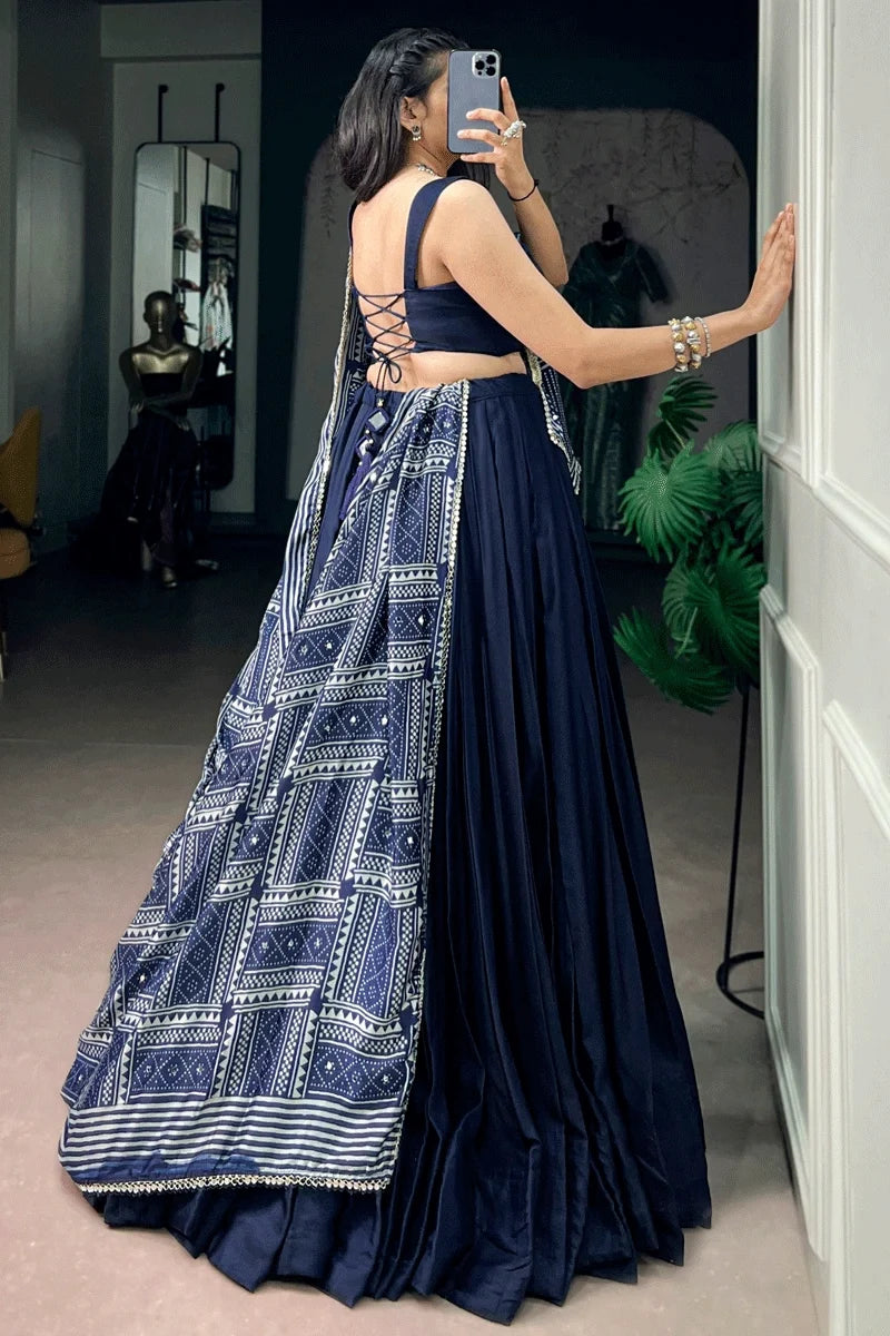 Fully Stitched Heavy Flair Navy Blue Chaniya Choli