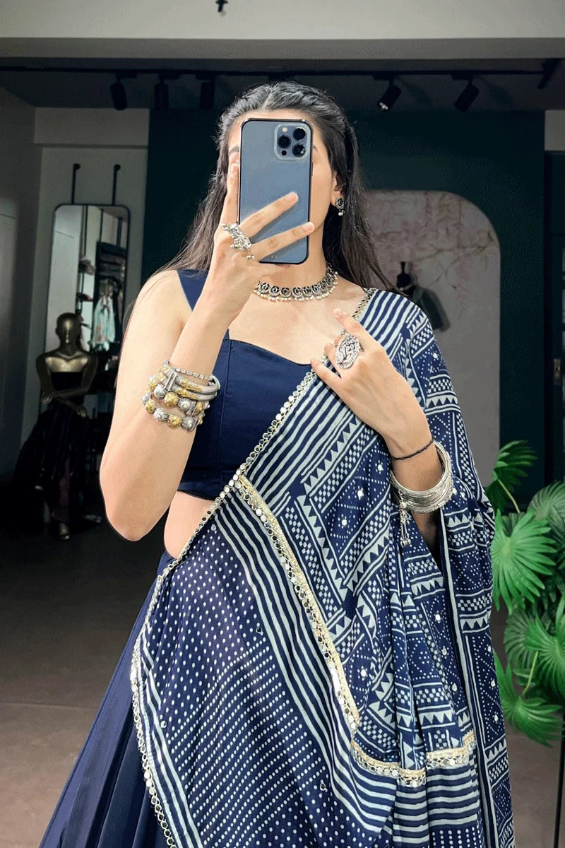 Fully Stitched Heavy Flair Navy Blue Chaniya Choli