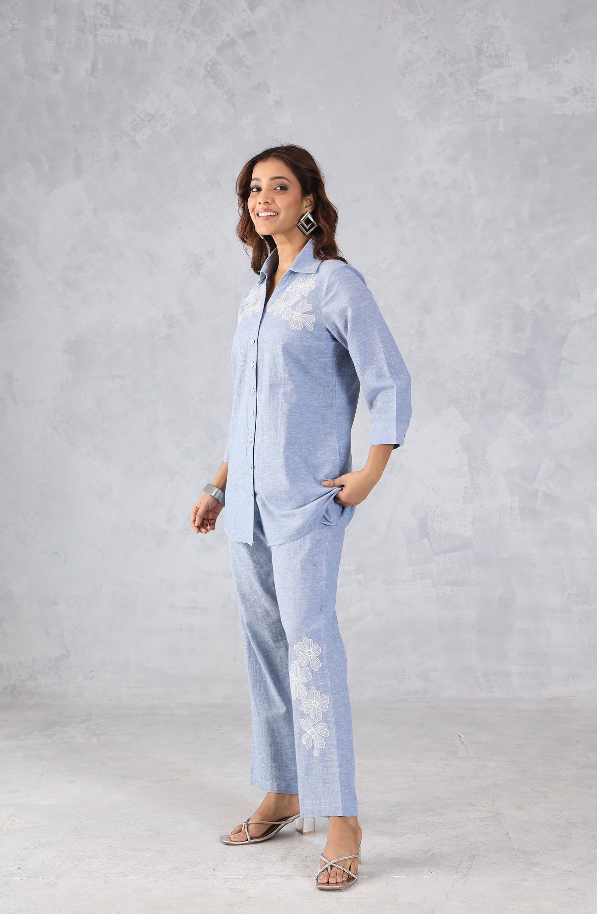 Light Blue Denim Embroidered Co-Ord Set