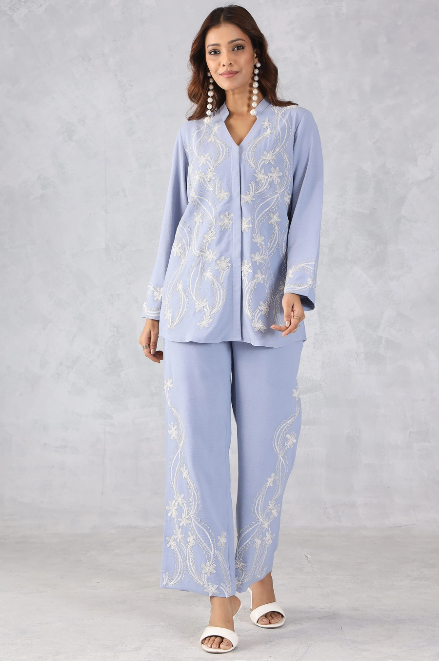 Azure Sky Blue Embroidered Co-Ord Set