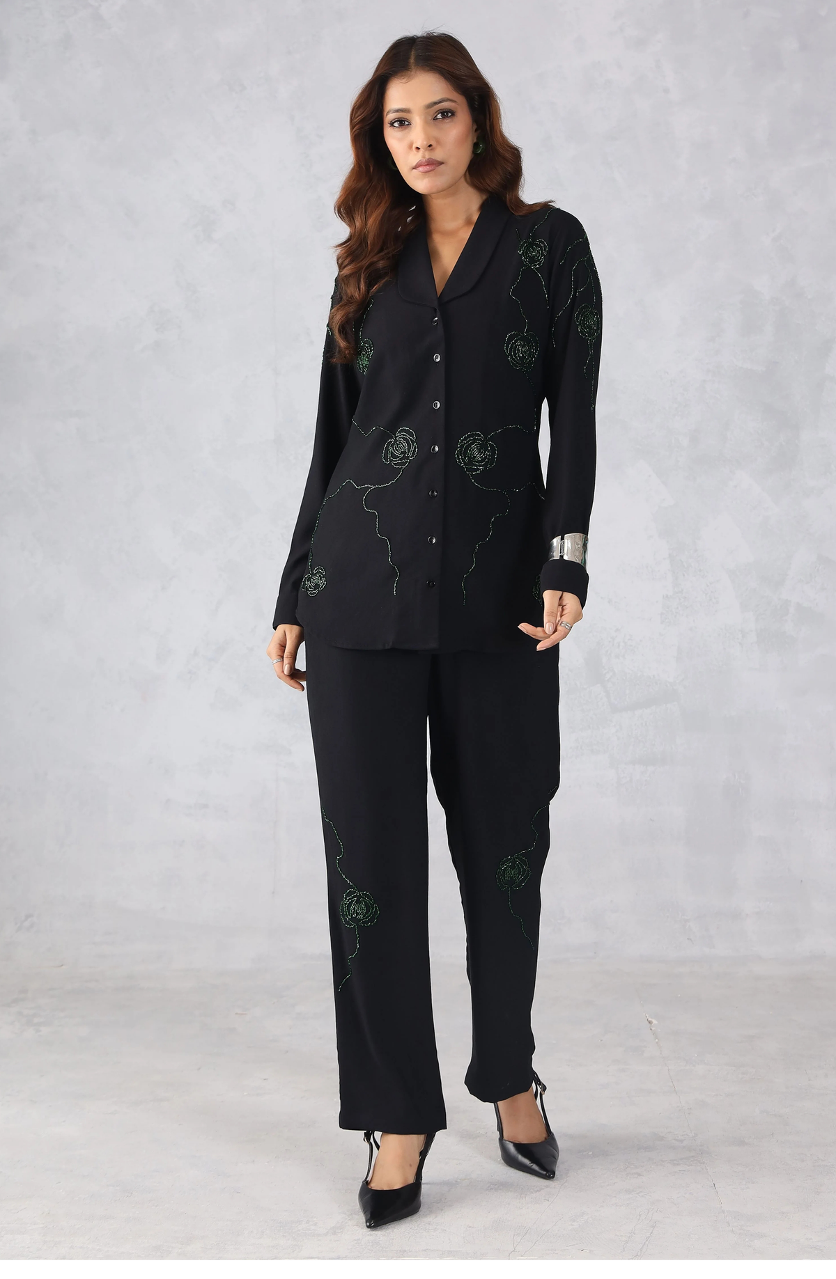 Classic Black & Green Embellished Co-Ord Set