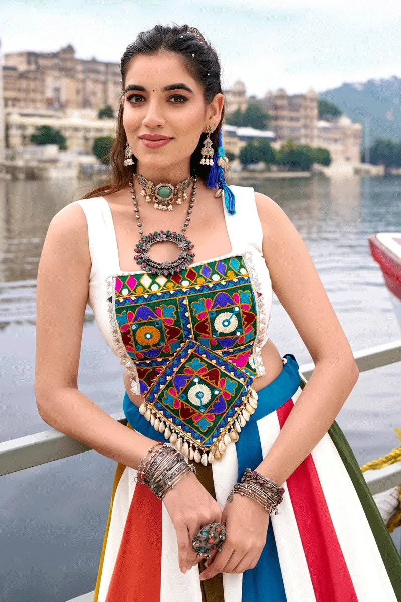 Fully Stitched Multicolor Kodi Work Gharga Choli For Navratri