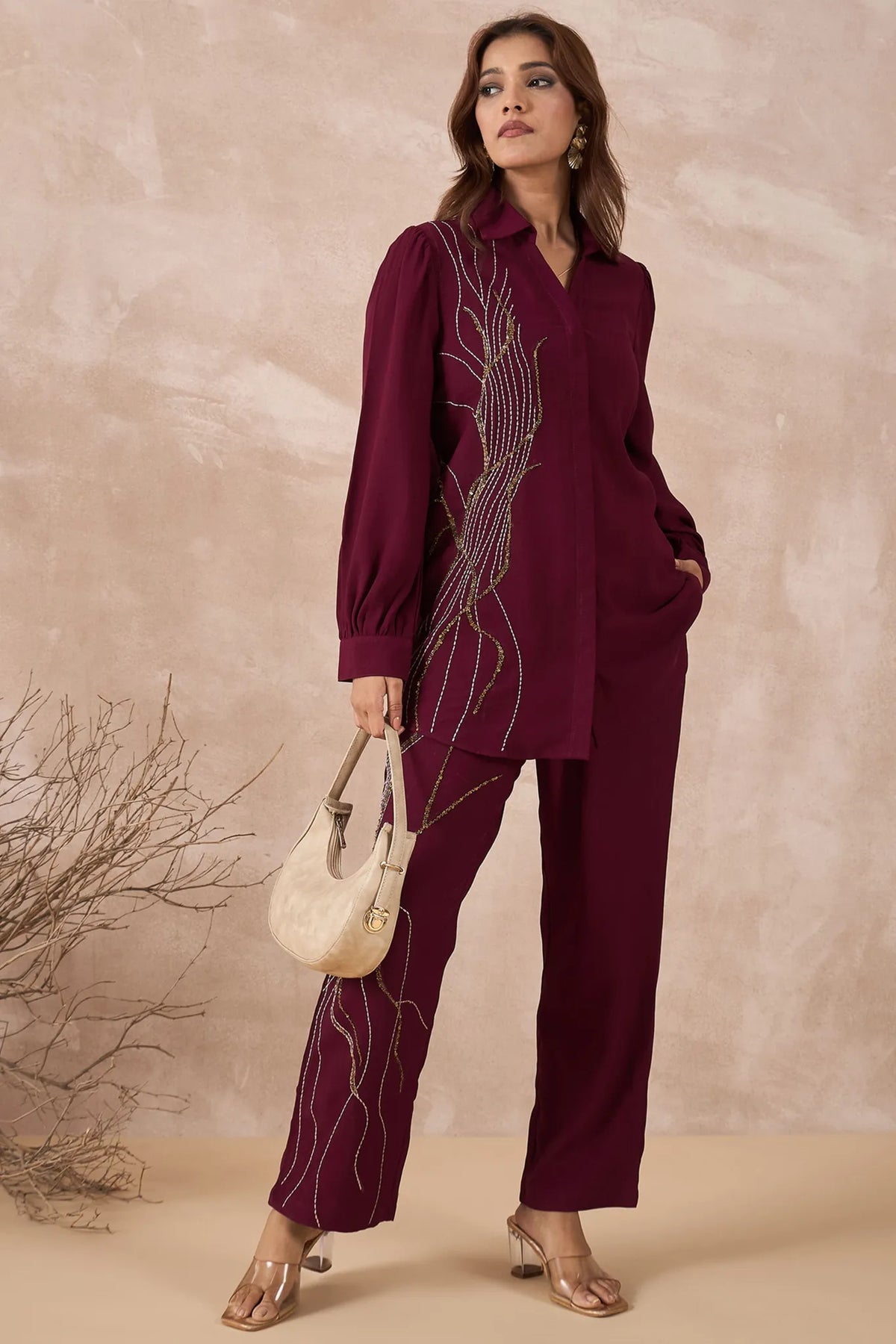Maroon Embellished Co-Ord Set