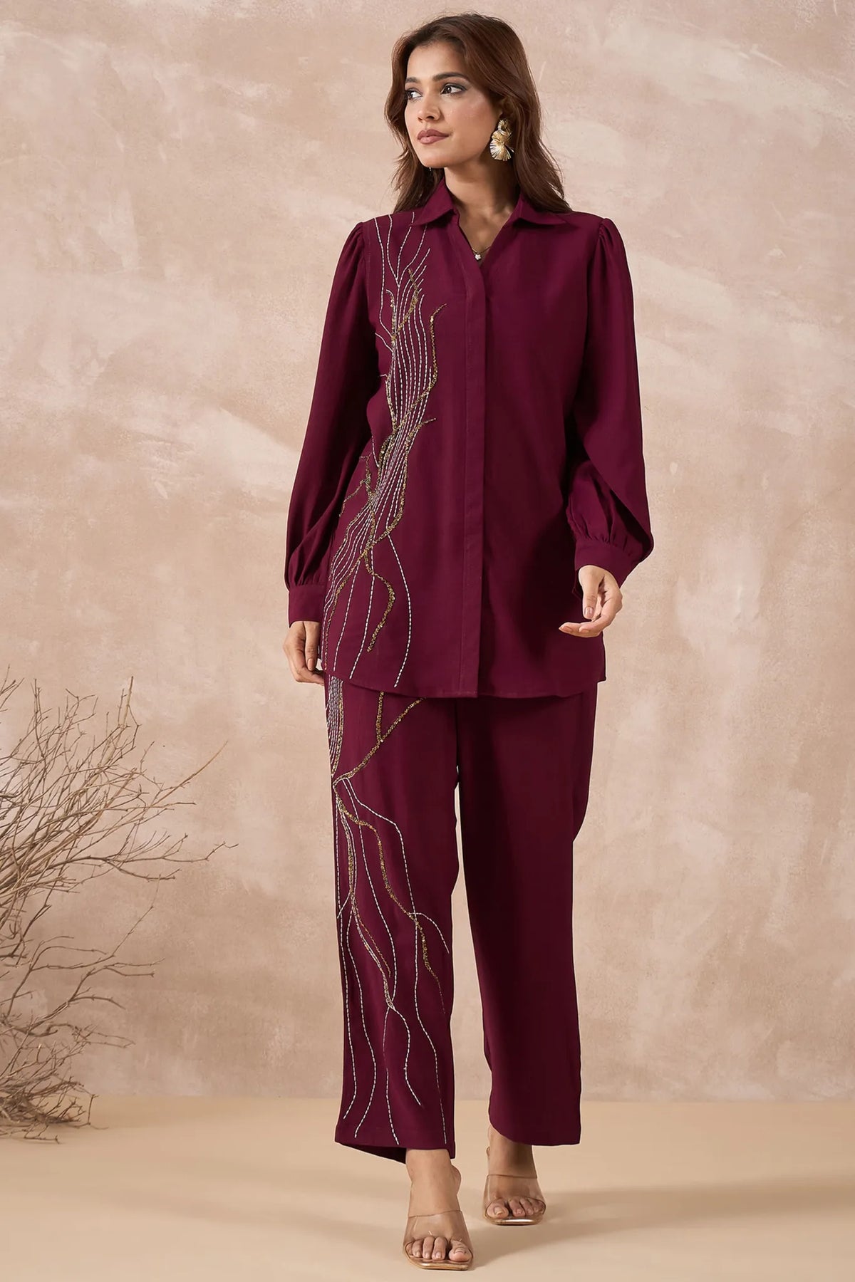 Maroon Embellished Co-Ord Set