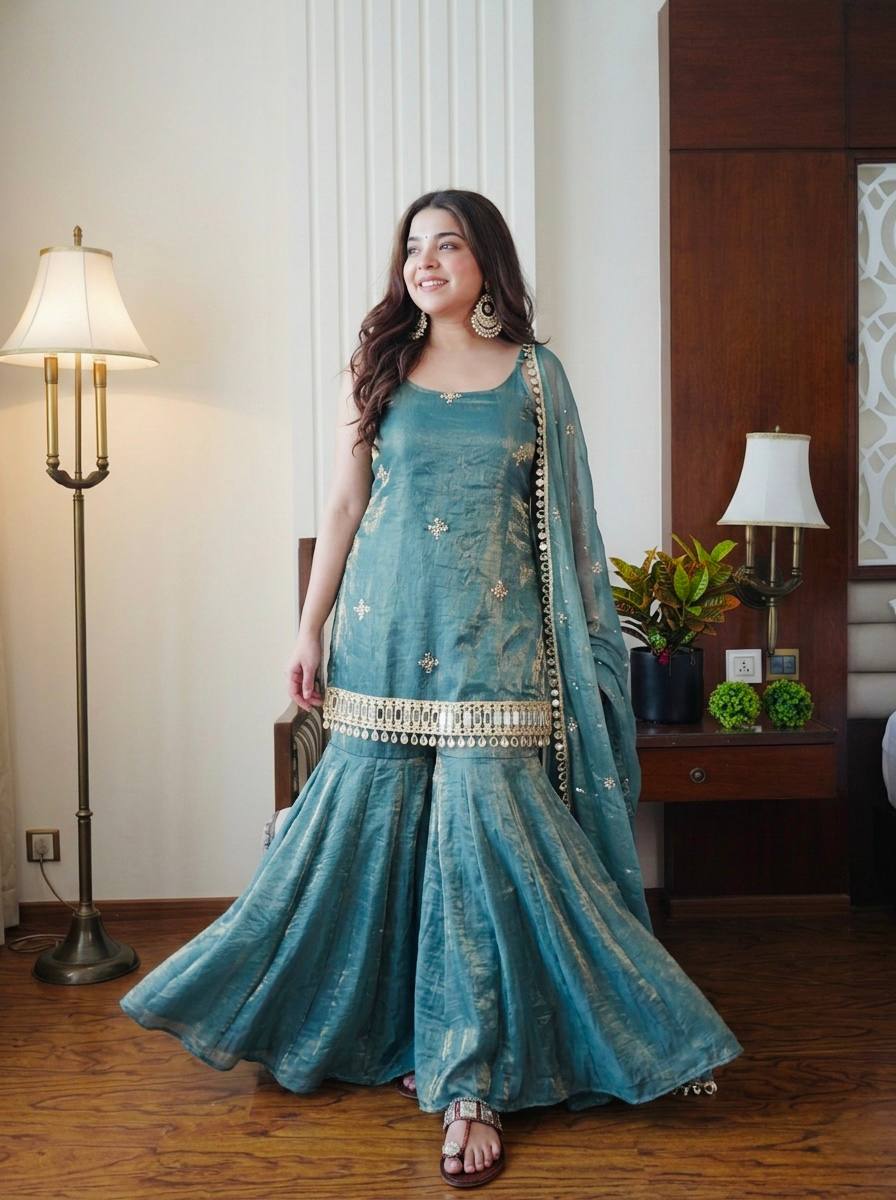 Jassica Sea Green Sharara Set