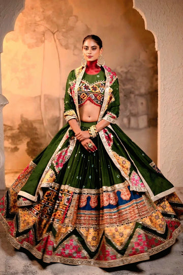Navratri Special Digital Print With Real Mirror Work Ghagra Choli