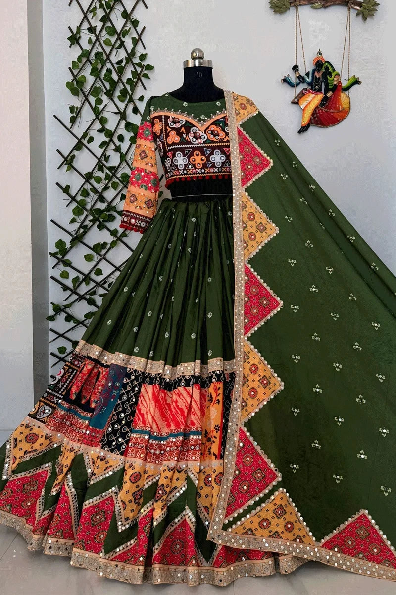 Navratri Special Digital Print With Real Mirror Work Ghagra Choli
