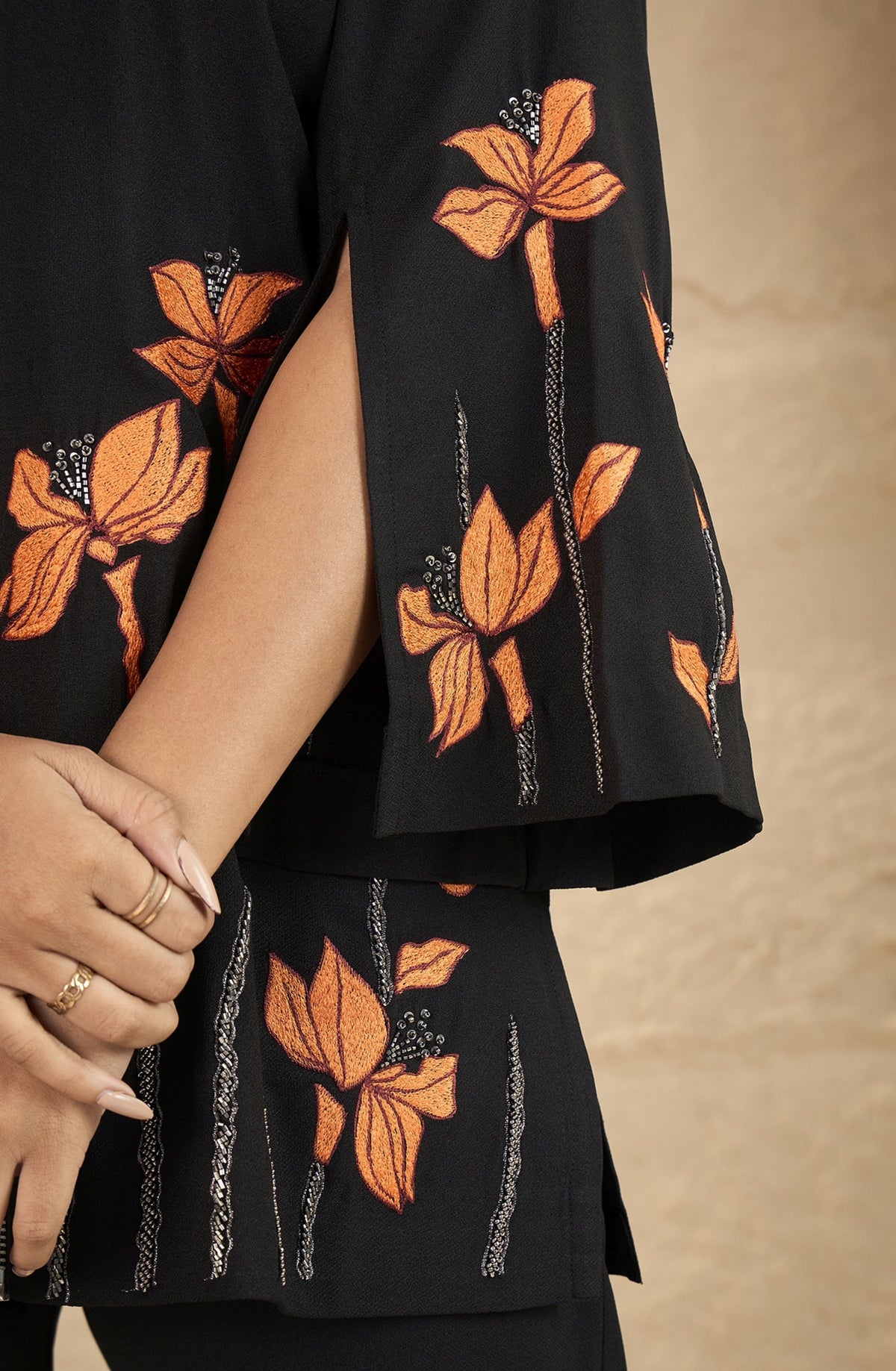 Black Floral Zipper Co-Ord Set