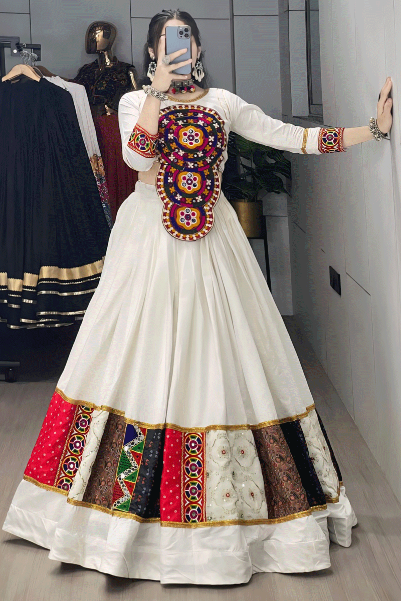 Fully Stitched Gamthi Work Choli With Heavy Flair Lehenga