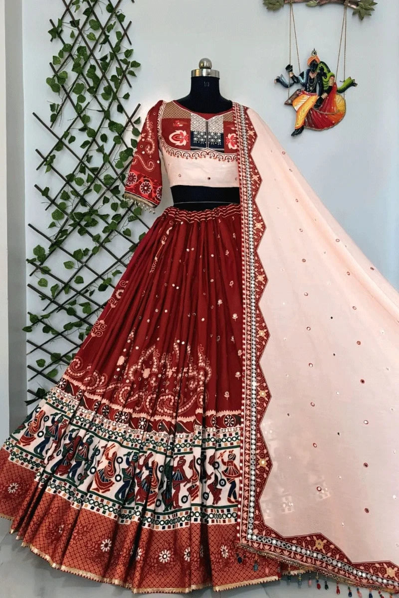 Navratri Special Digital Print Real Mirror Work Ghagra Choli
