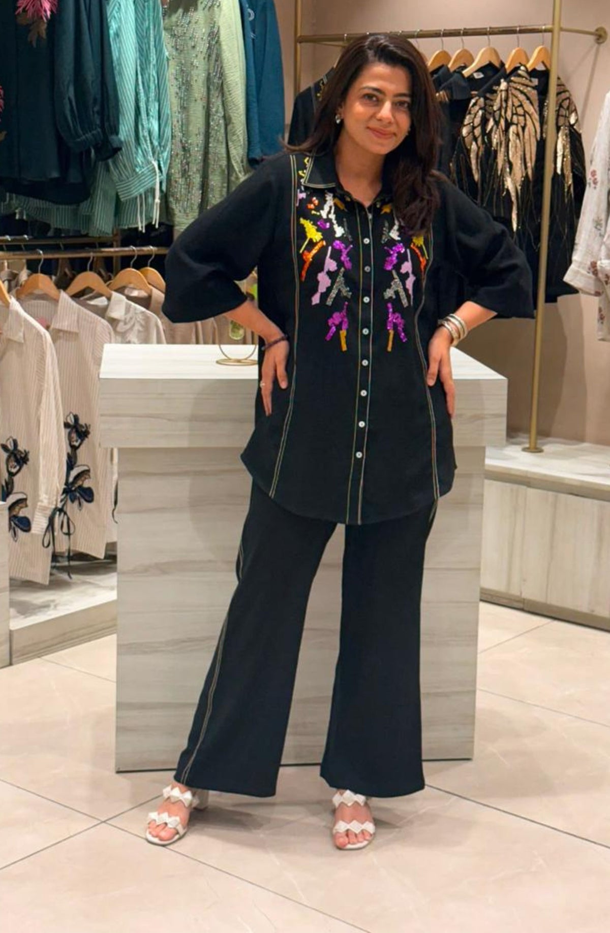 Black Sequin Embroidered Co-ord Set