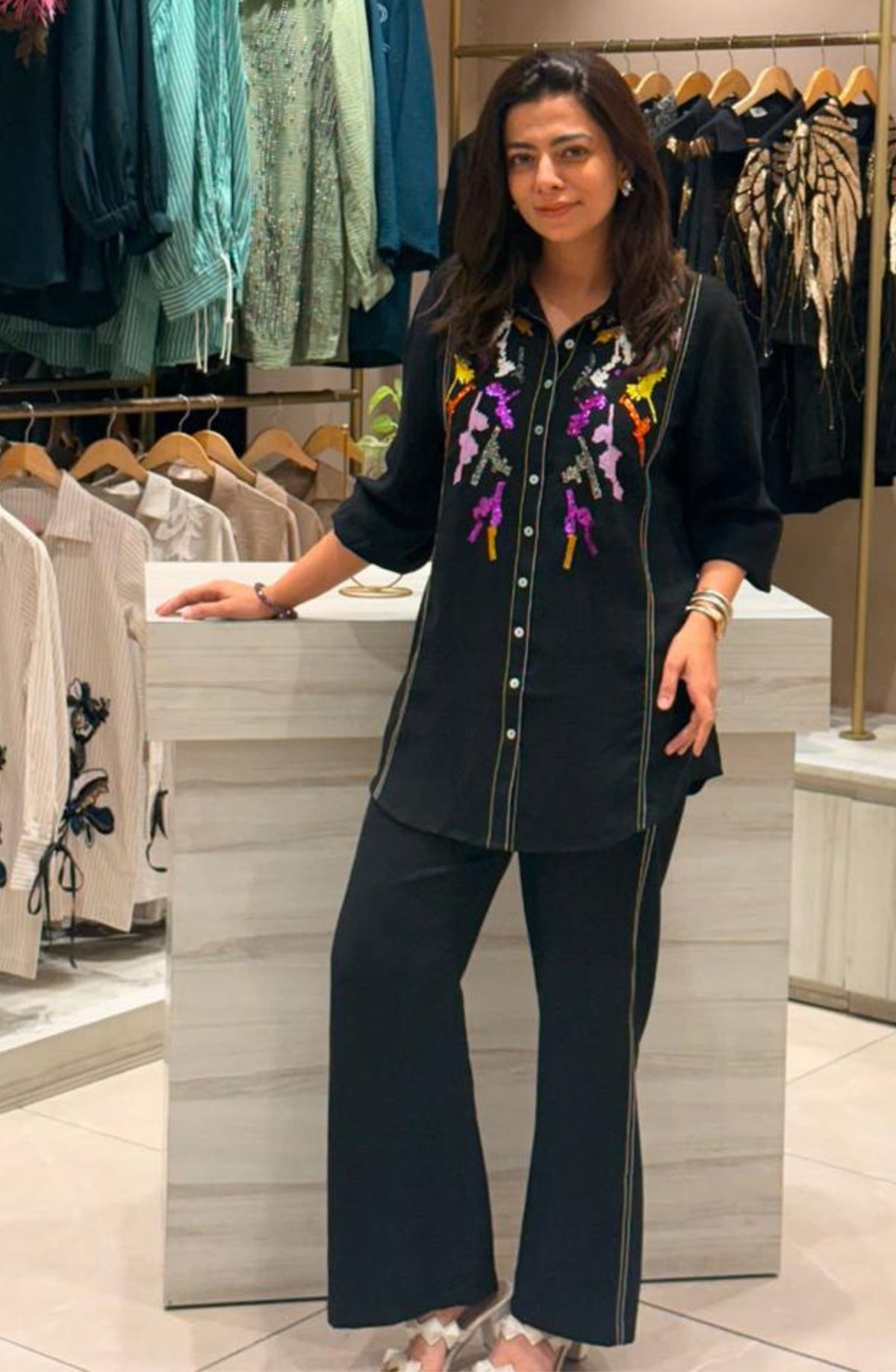 Black Sequin Embroidered Co-ord Set