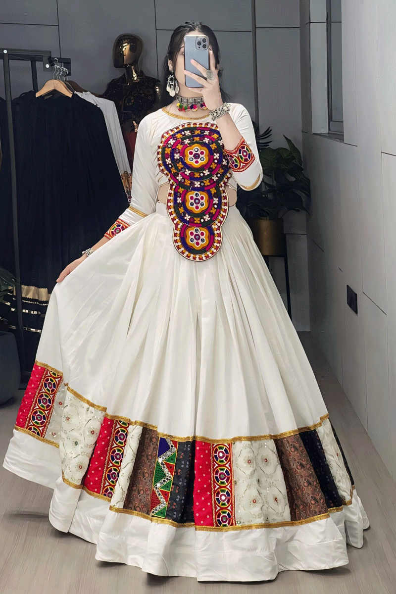Fully Stitched Gamthi Work Choli With Heavy Flair Lehenga